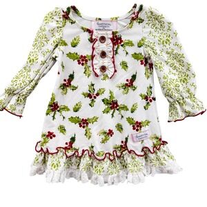 Sweet Honey Baby Girl‎ Size 6M Christmas Holly Berry Sleep Nightgown Ruffle Lace